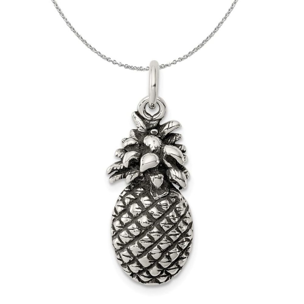 Sterling Silver Antiqued Pineapple Necklace - 16 inch